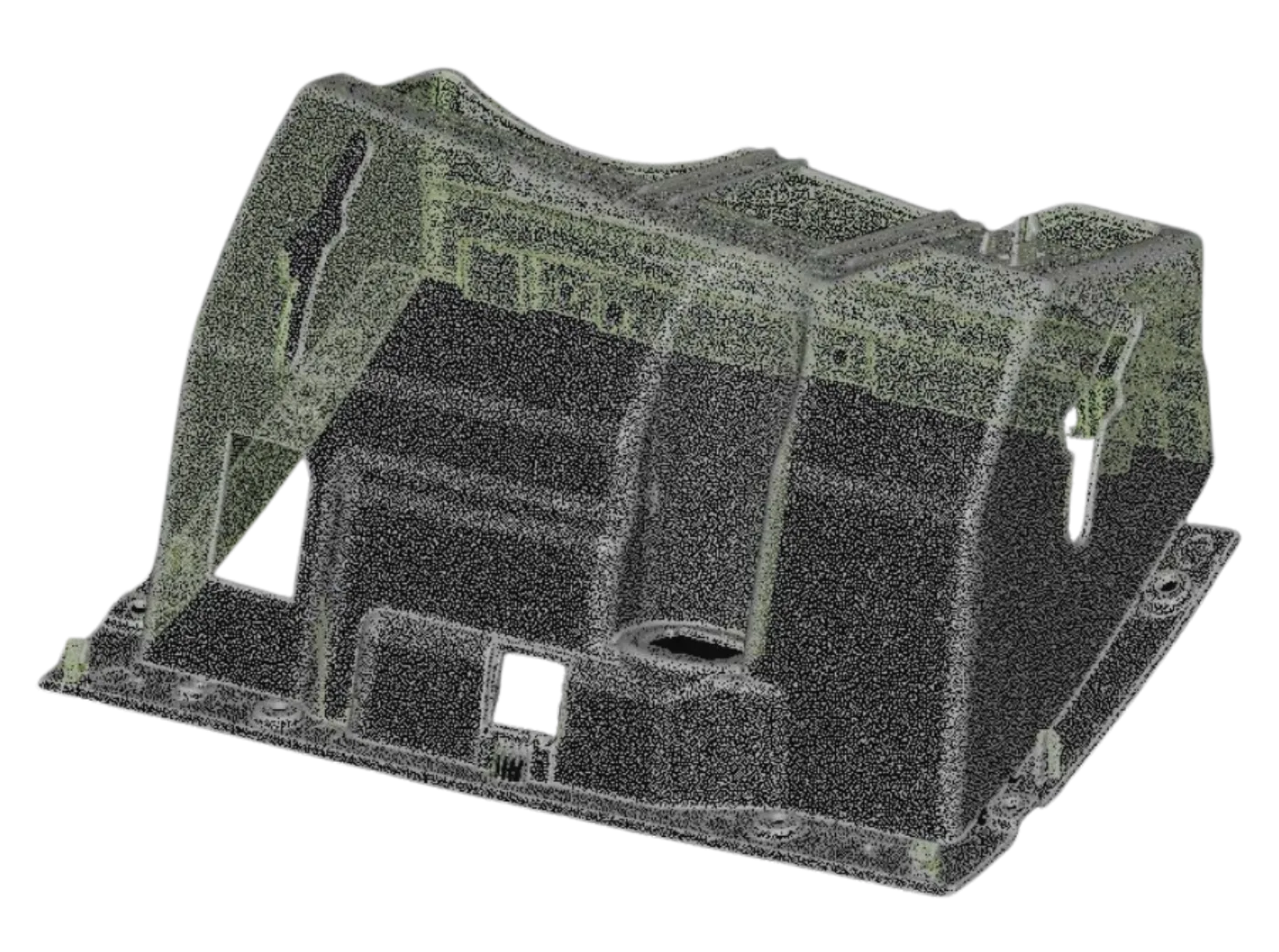 Malha de elementos finitos aplicada sobre modelo 3D da peça